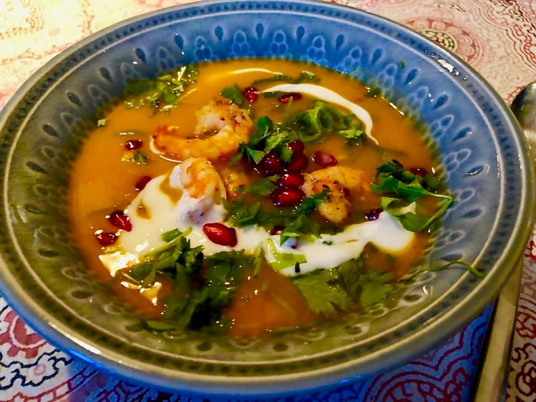 søtpotetsuppe med reker